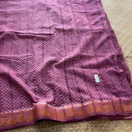 Purple, Hand Crafted Nui Shibori Sungudi Cotton Saree