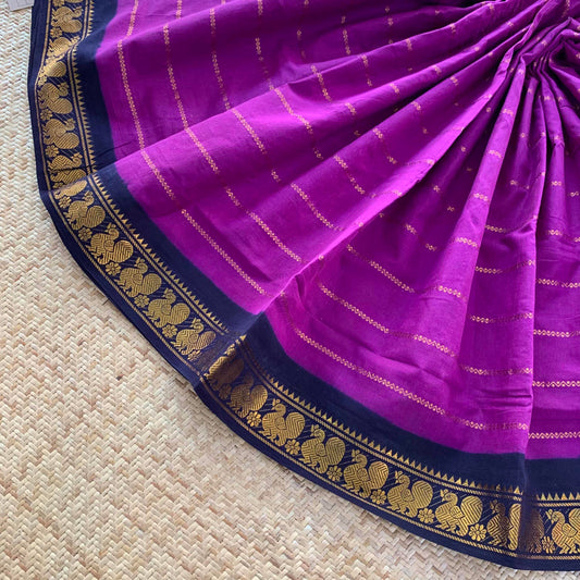 Purple Saree With Navy Border, Zari Velthari Madurai Sungadi Saree
