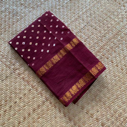 Brown, Hand Knotted kaikattu Sungudi, blouse fabric