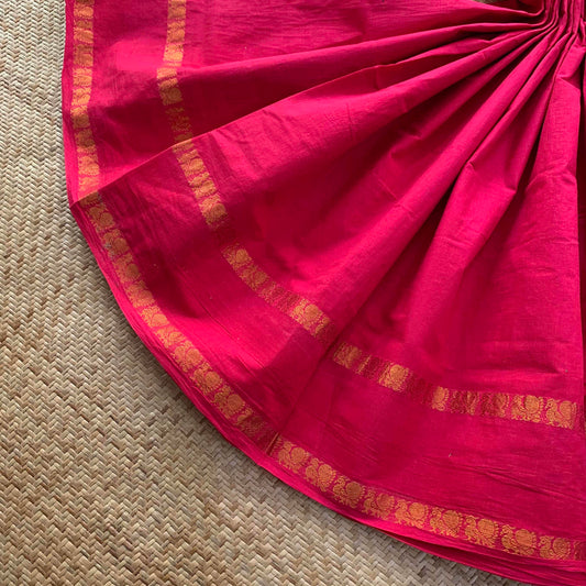 Redish Pink Saree , Zari Annam Rettai Pettu Border , Clamp dyed (Kattu sayam).