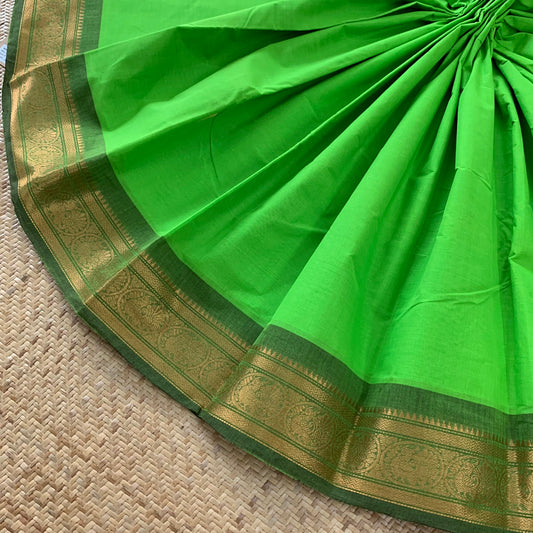 Chettinad Cotton Saree, Green Saree With Zari Border