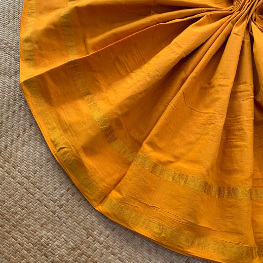 Yellow Saree , Zari Annam Rettai Pettu Border , Clamp dyed (Kattu sayam).