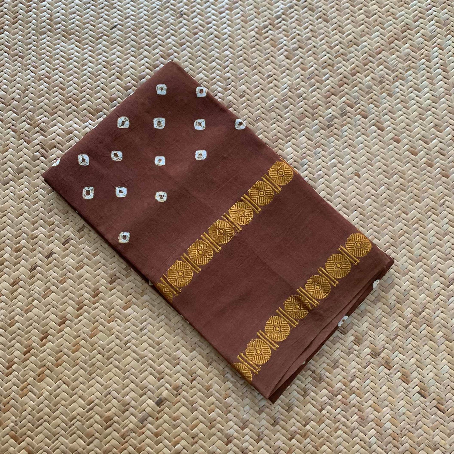 Brown, Hand Knotted kaikattu Sungudi, blouse fabric