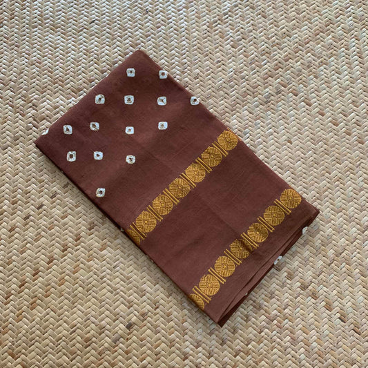 Brown, Hand Knotted kaikattu Sungudi, blouse fabric