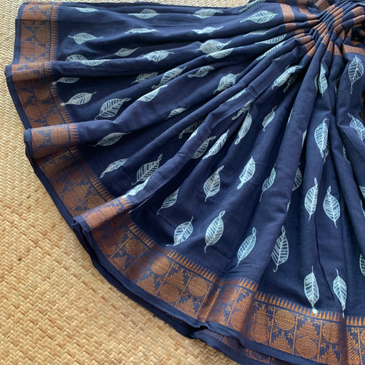 Navy, Hand Crafted Shibori Sungudi Cotton Saree