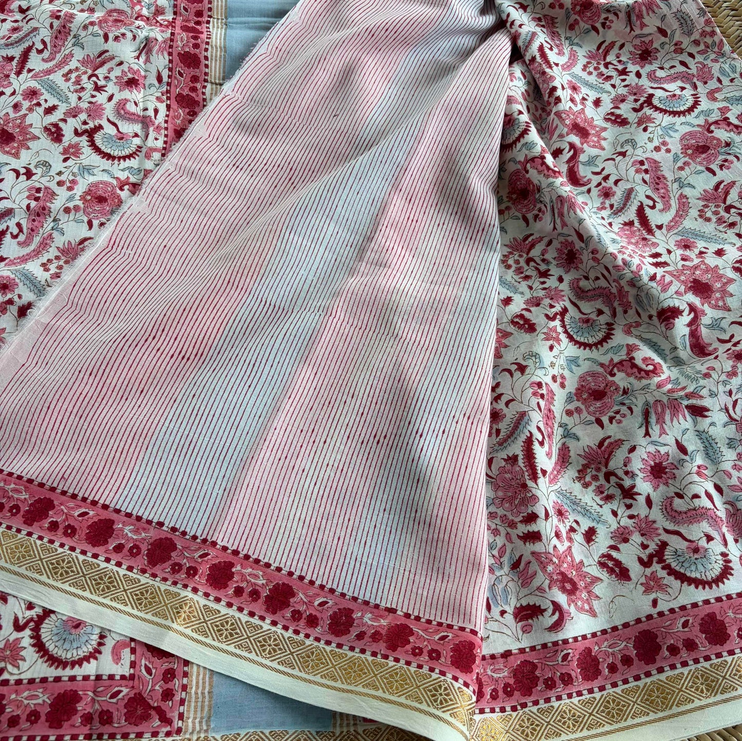 White, Jaipur Hand Block Printed On Madurai Cotton Saree With Zari