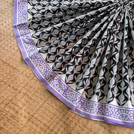 Mul Mul Cotton saree, Hand Block Printed, Black