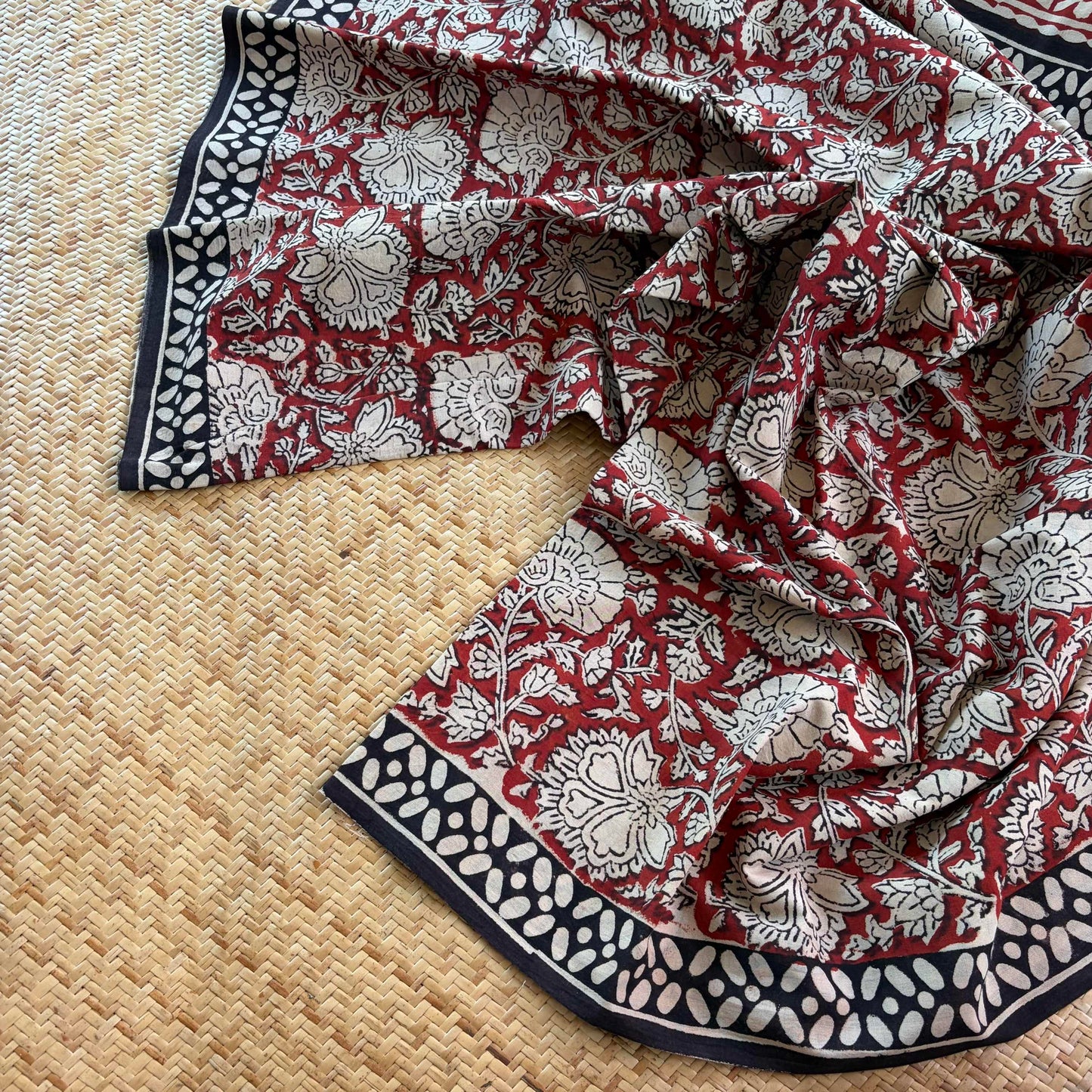 Mul Mul Cotton saree, Hand Block Printed, Maroon