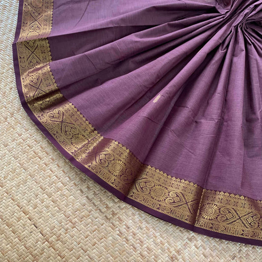 Chettinad Cotton Saree, Mauve Grey Saree With Zari Border