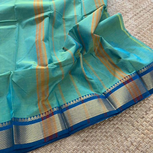 Chettinad Cotton Saree, Two Tone Green Saree With Zari Border