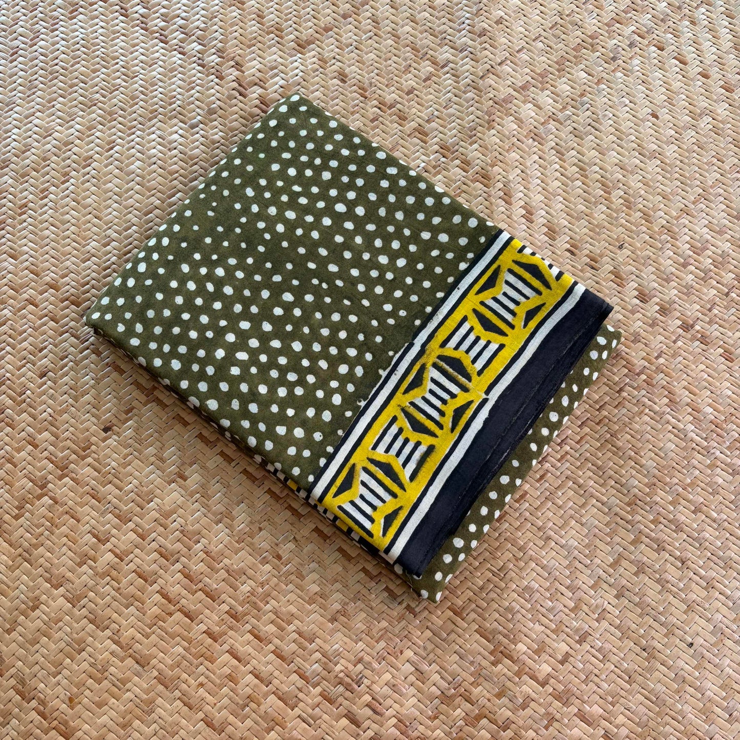 Mul Mul Cotton saree, Hand Block Printed, Green