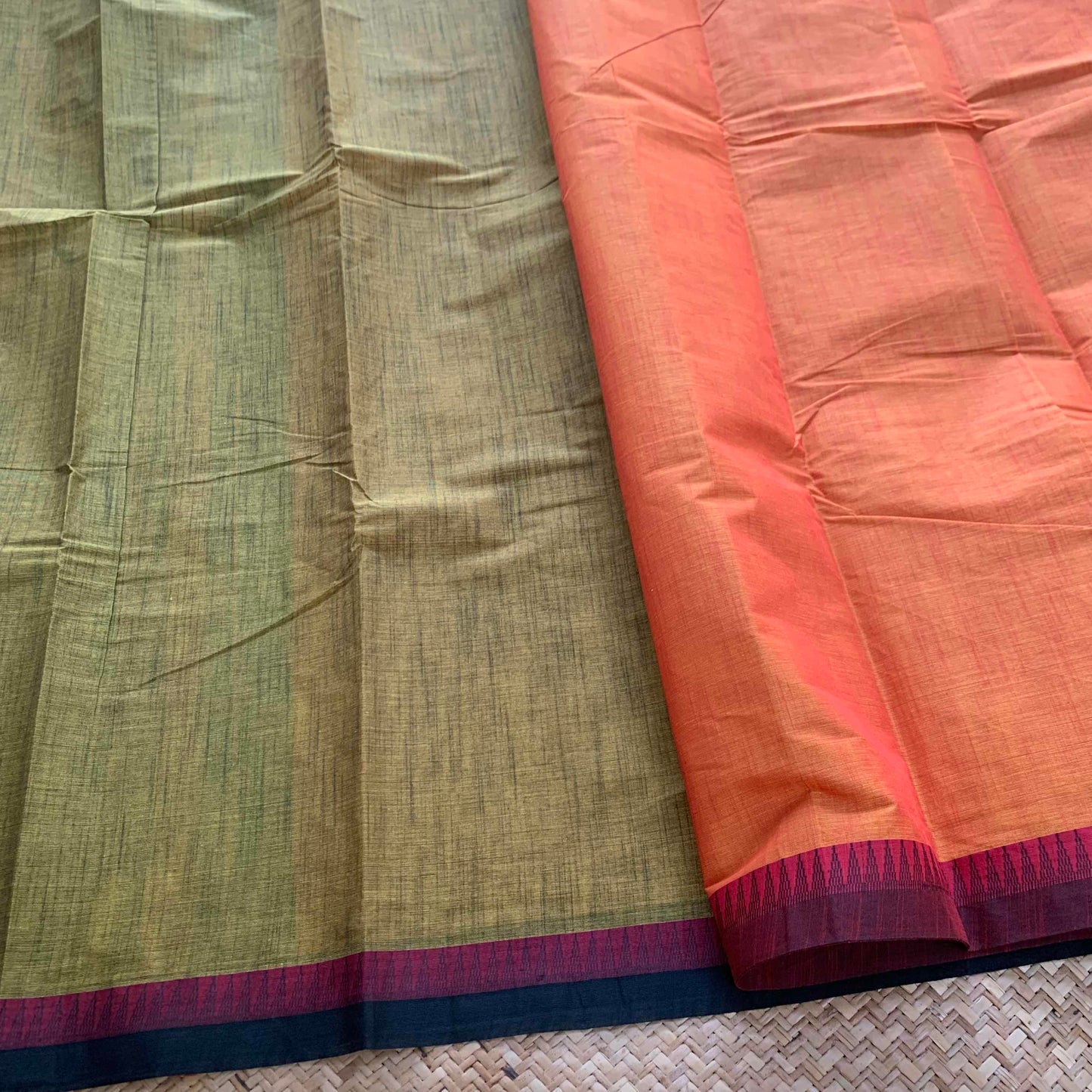 Chettinad Cotton Saree, Orange Saree with Red Border