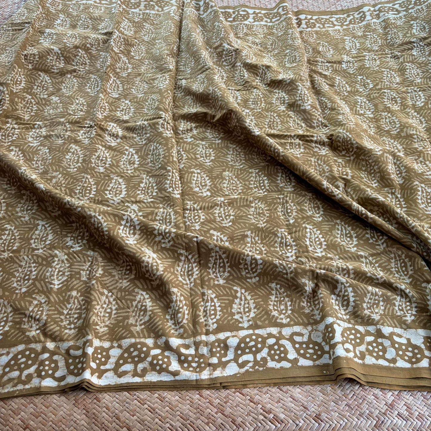 Mul Mul Cotton saree, Hand Block Printed, Mustard