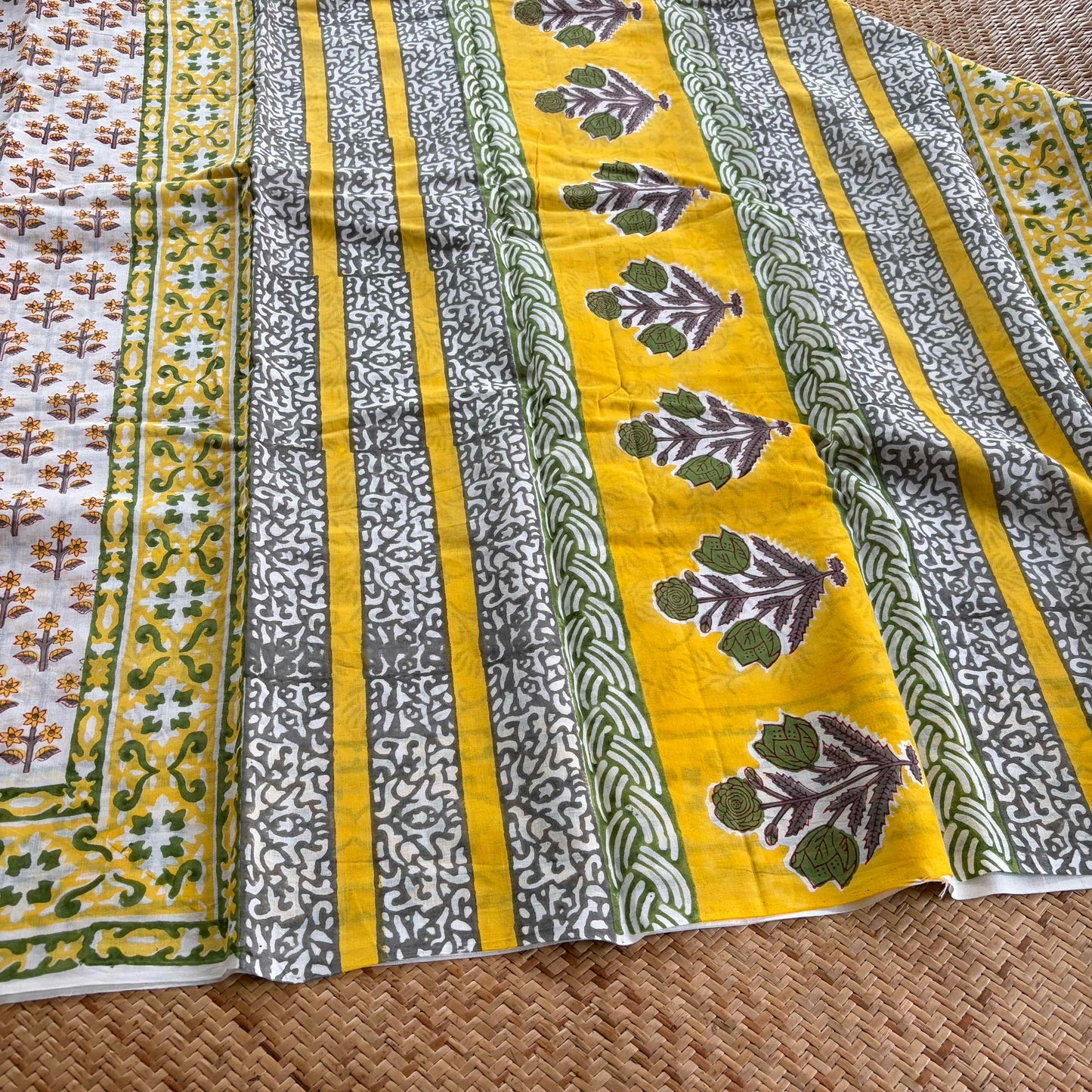 Mul Mul Cotton saree, Hand Block Printed, Off white
