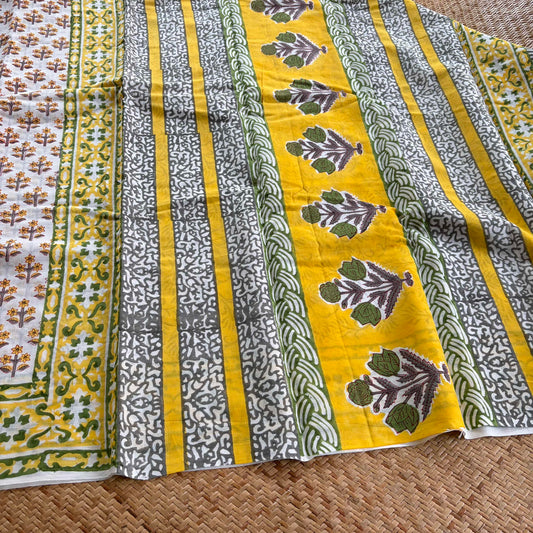 Mul Mul Cotton saree, Hand Block Printed, Off white