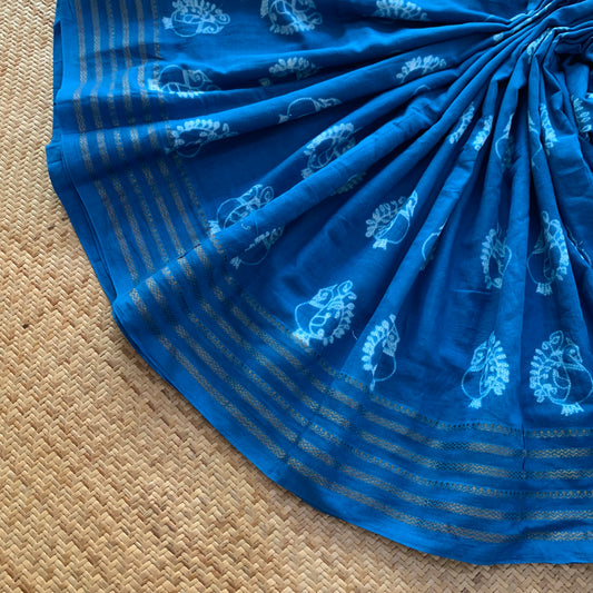 Blue, Hand Crafted Shibori Sungudi Cotton Saree