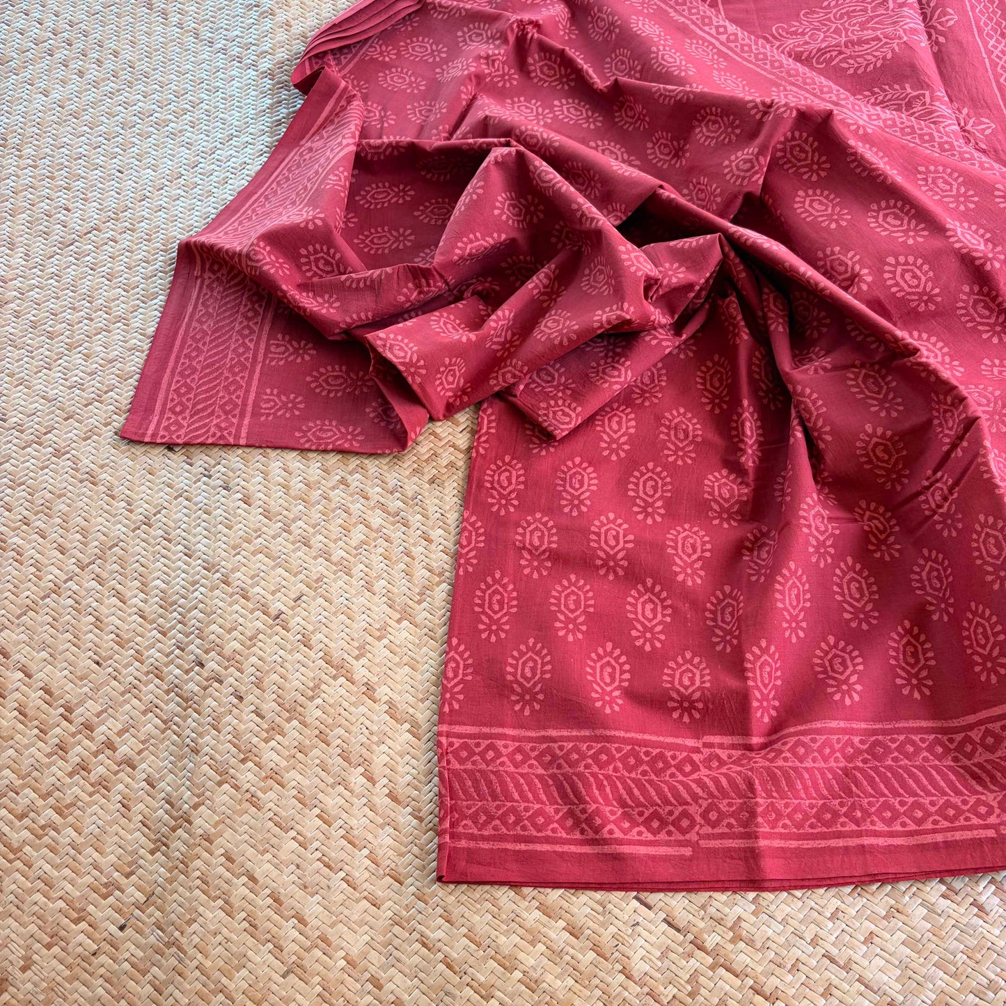 Mul Mul Cotton saree, Hand Block Printed, Maroon