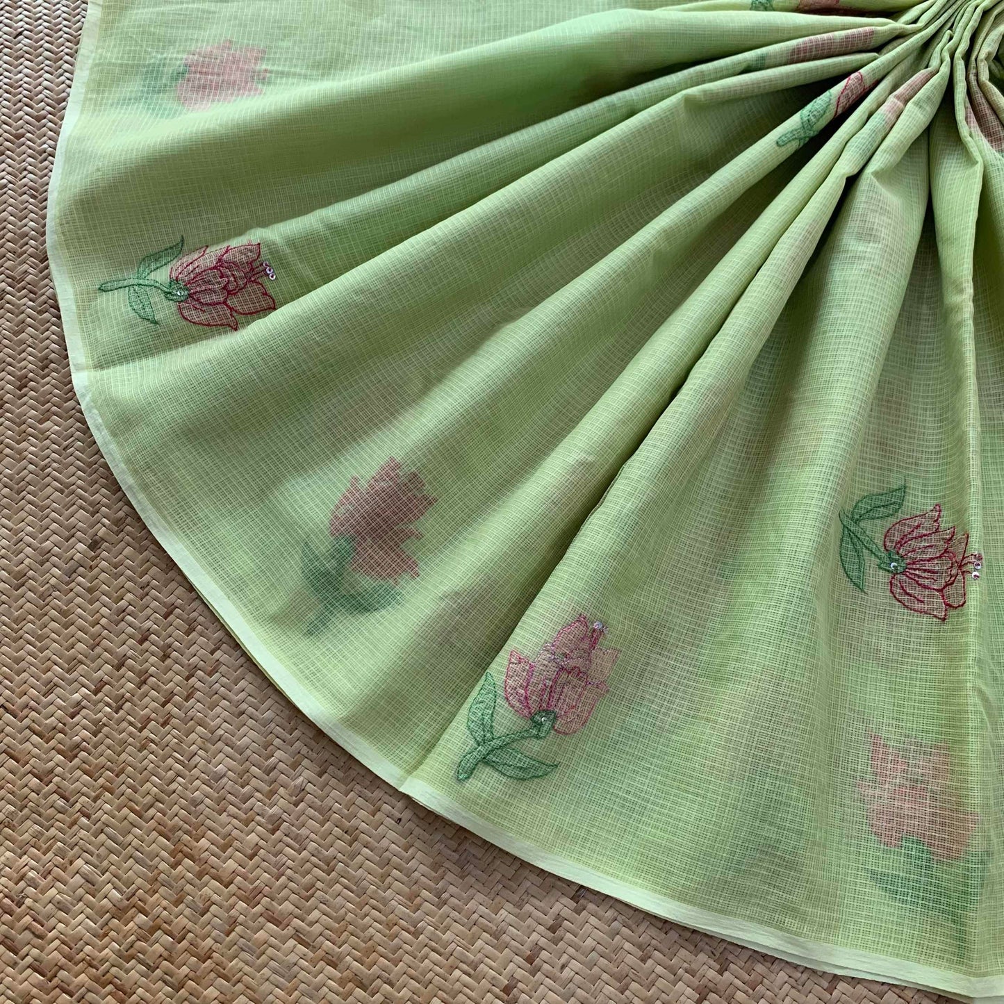 Pistachio Green with Multi Colour thread Shadow embroidery