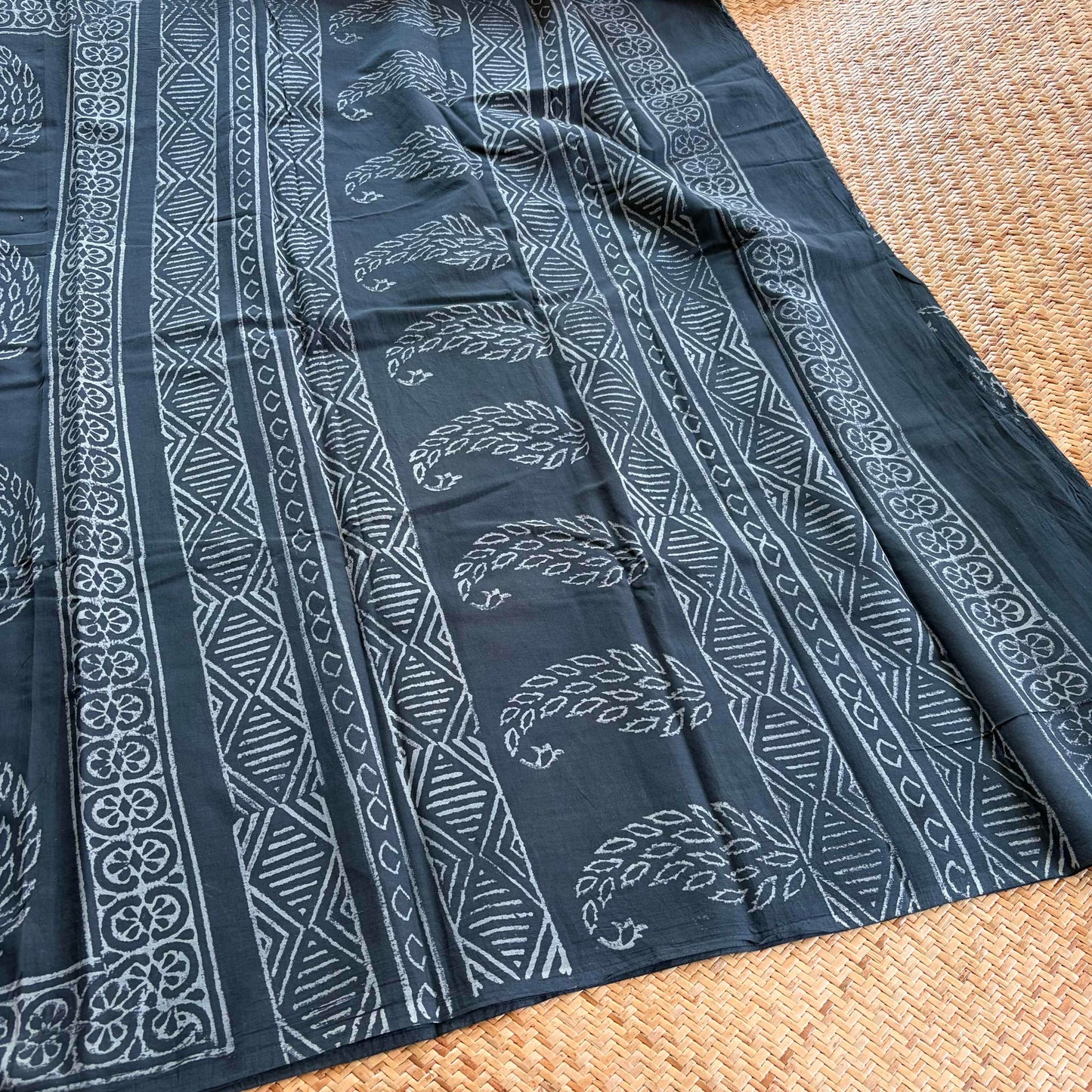 Mul Mul Cotton saree, Hand Block Printed, Grey