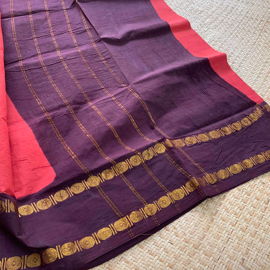 Brown Saree Brown Border, Zari Rudrasham Rettai Pettu Border , Clamp dyed (Kattu sayam).