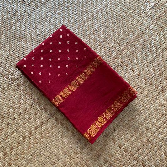 Red, Hand Knotted kaikattu Sungudi, blouse fabric