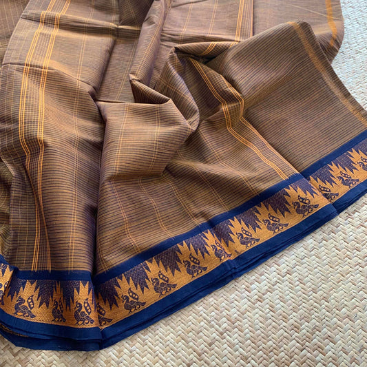 Brown, Hand Woven Cotton Saree