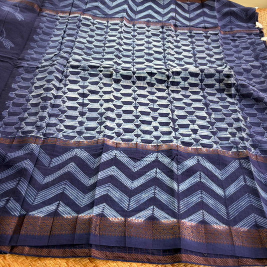Indigo , Hand Crafted Nui Shibori Sungudi Cotton Saree