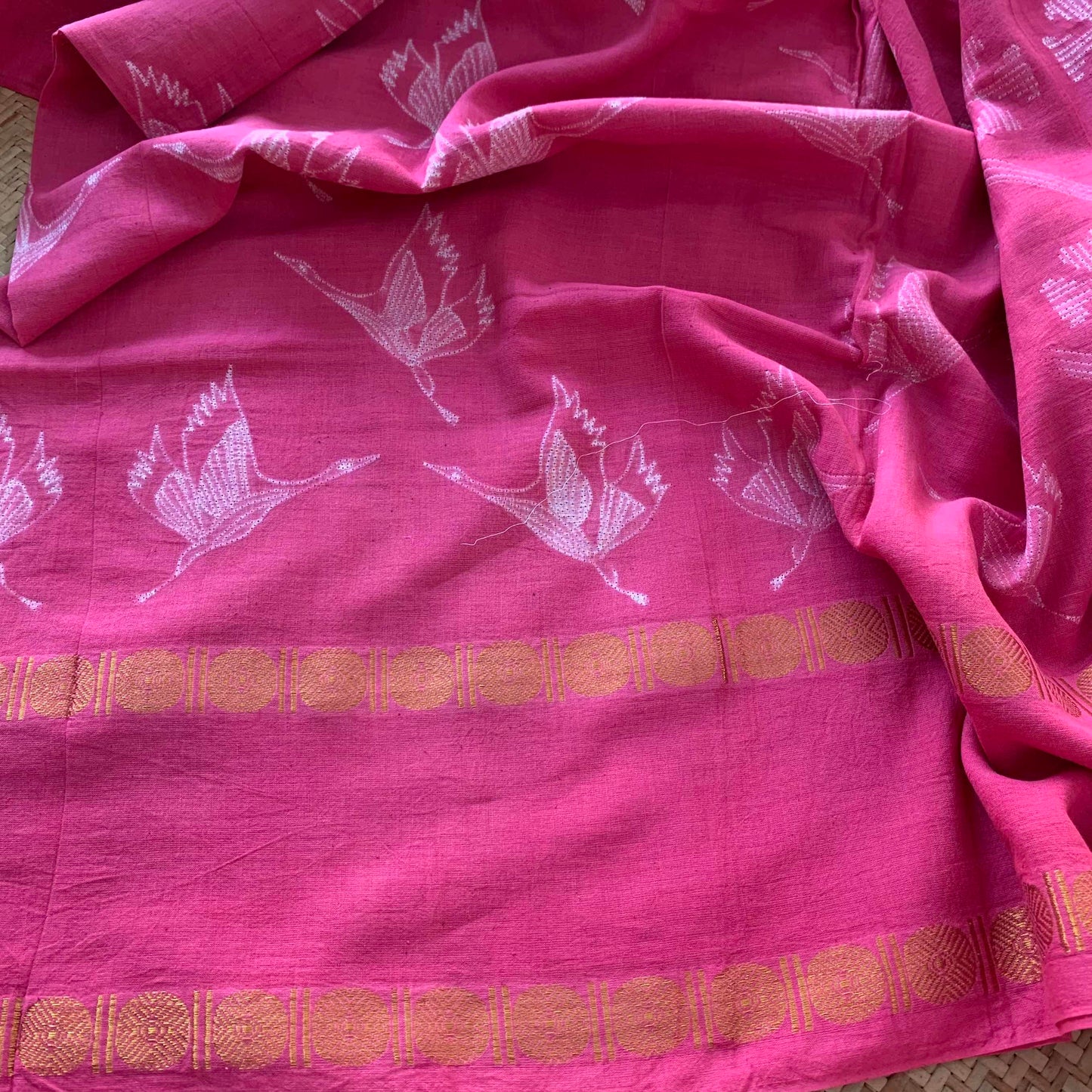 Fly High - Pink, Hand Crafted Shibori Sungudi Cotton Saree