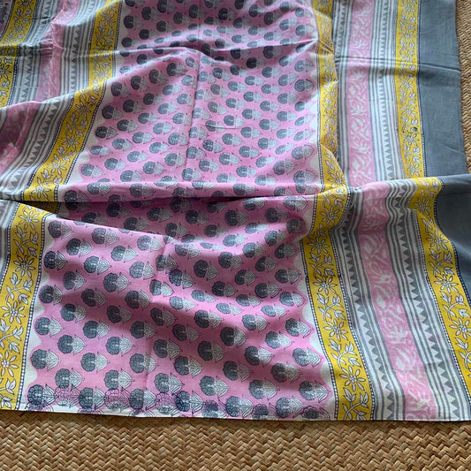Mul Mul Cotton saree, Hand Block Printed, Grey