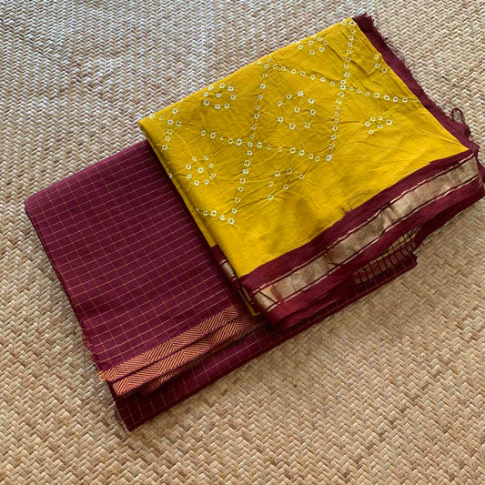 Mustard Dupatta And Top Fabric, Hand woven, Hand knotted Sungudi Cotton Kaikattu Sungadi