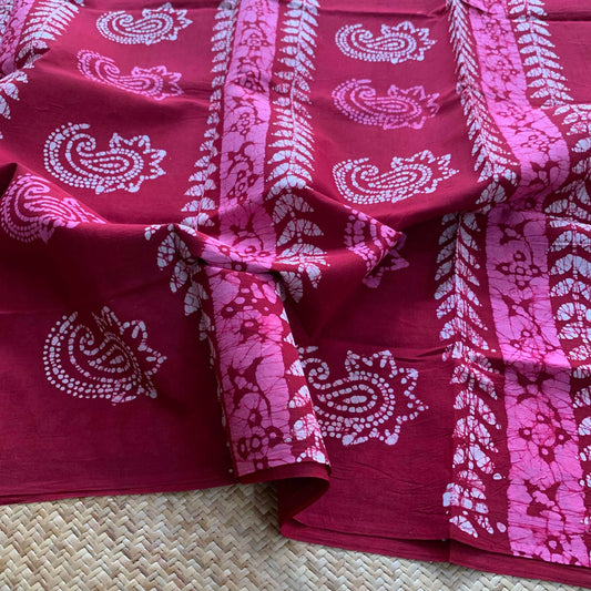 Pink Wax Print Sungudi Saree