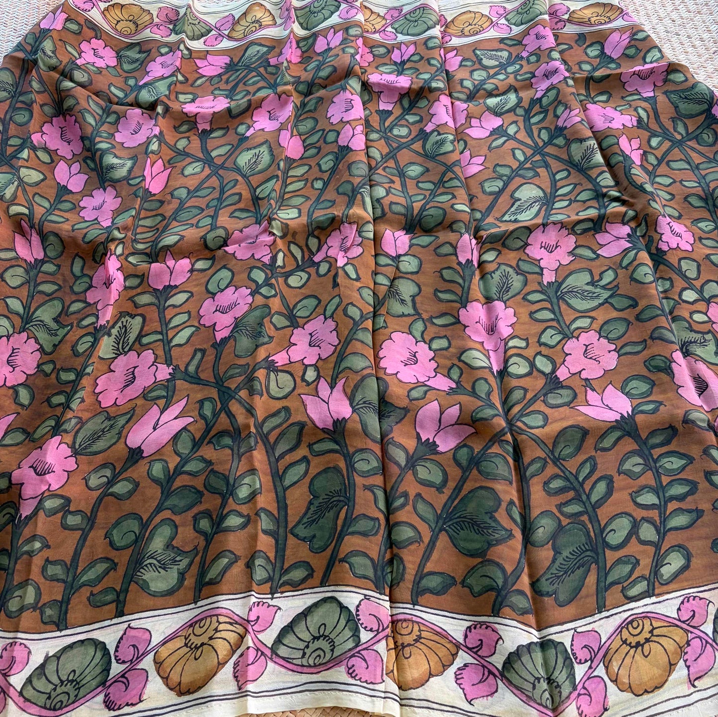 Multicoloured Kalamkari Hand Painted on Organza silk