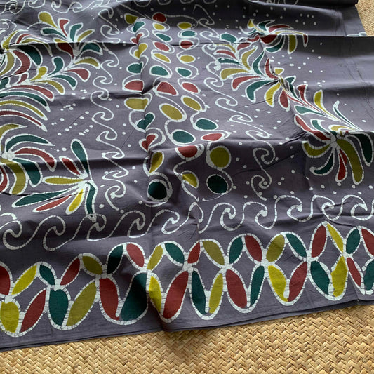 Grey Wax freestyle Art Sungudi Saree, Hand Drawn