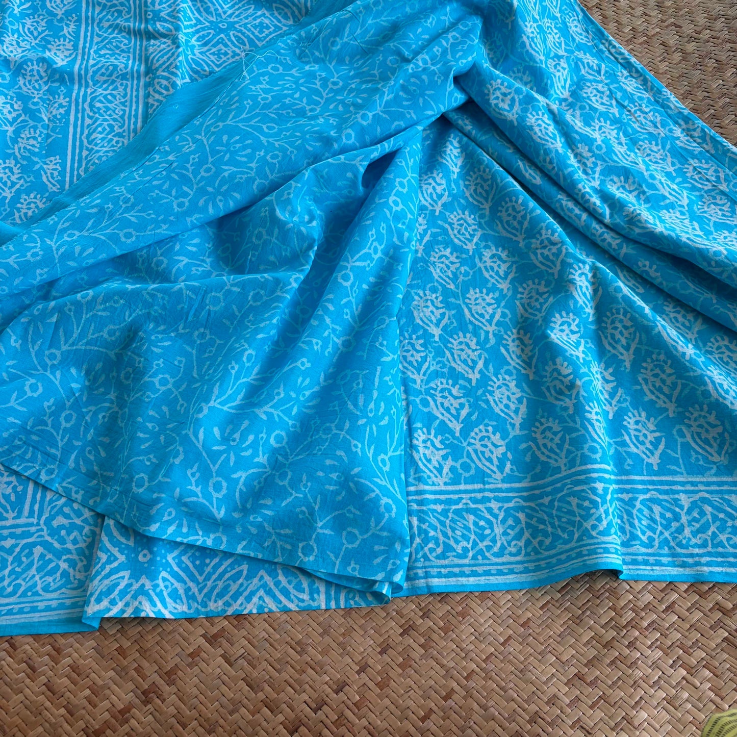 Mul Mul Cotton saree, Hand Block Printed, Blue