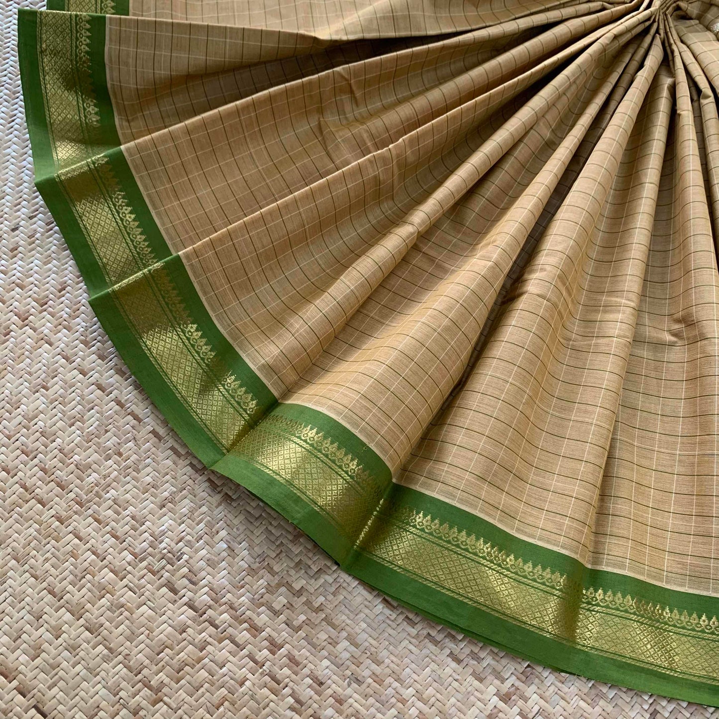 Chettinad Cotton Saree, Beige Saree With Zari Border