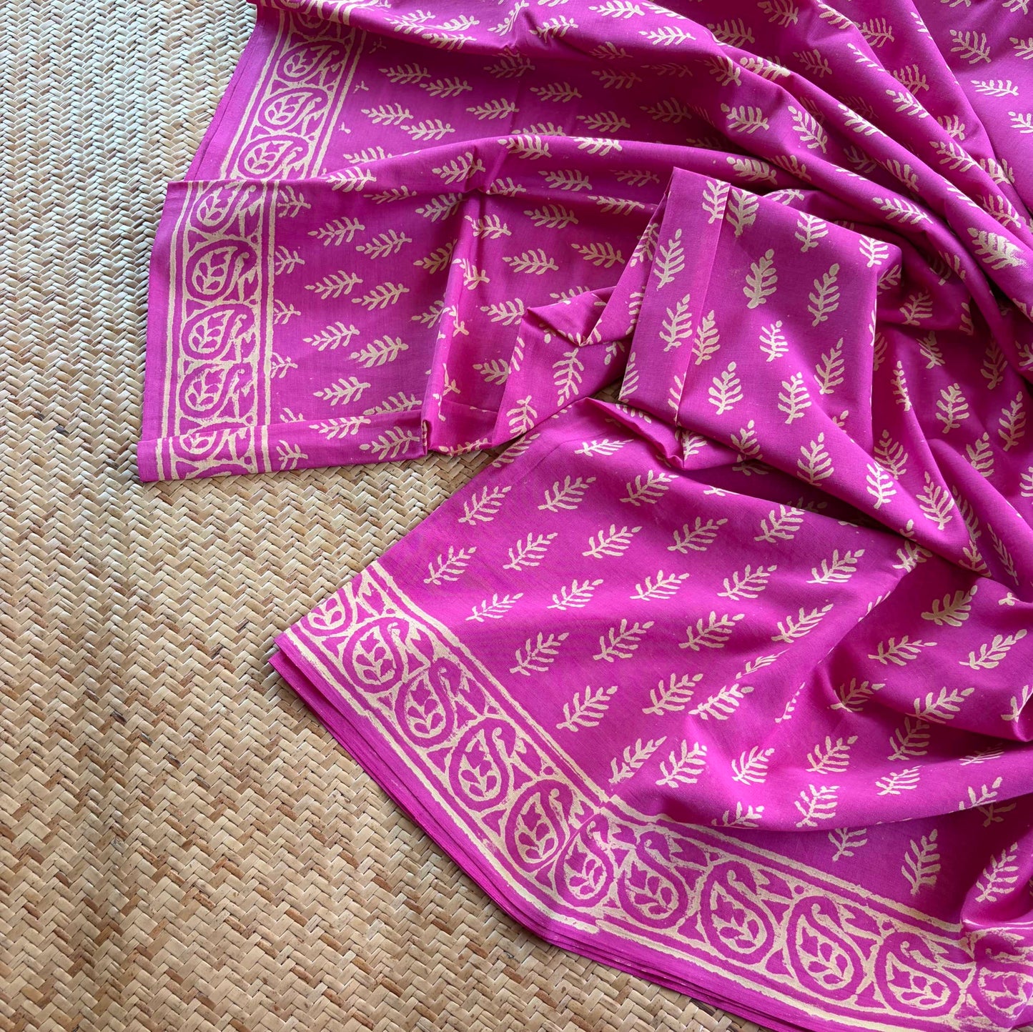 Mul Mul Cotton saree, Hand Block Printed, Pink