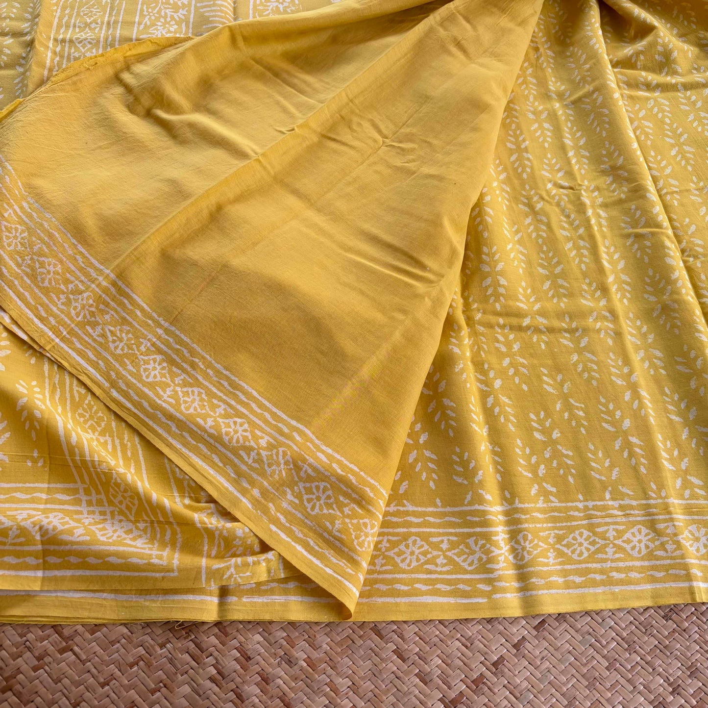 Mul Mul Cotton saree, Hand Block Printed, Yellow