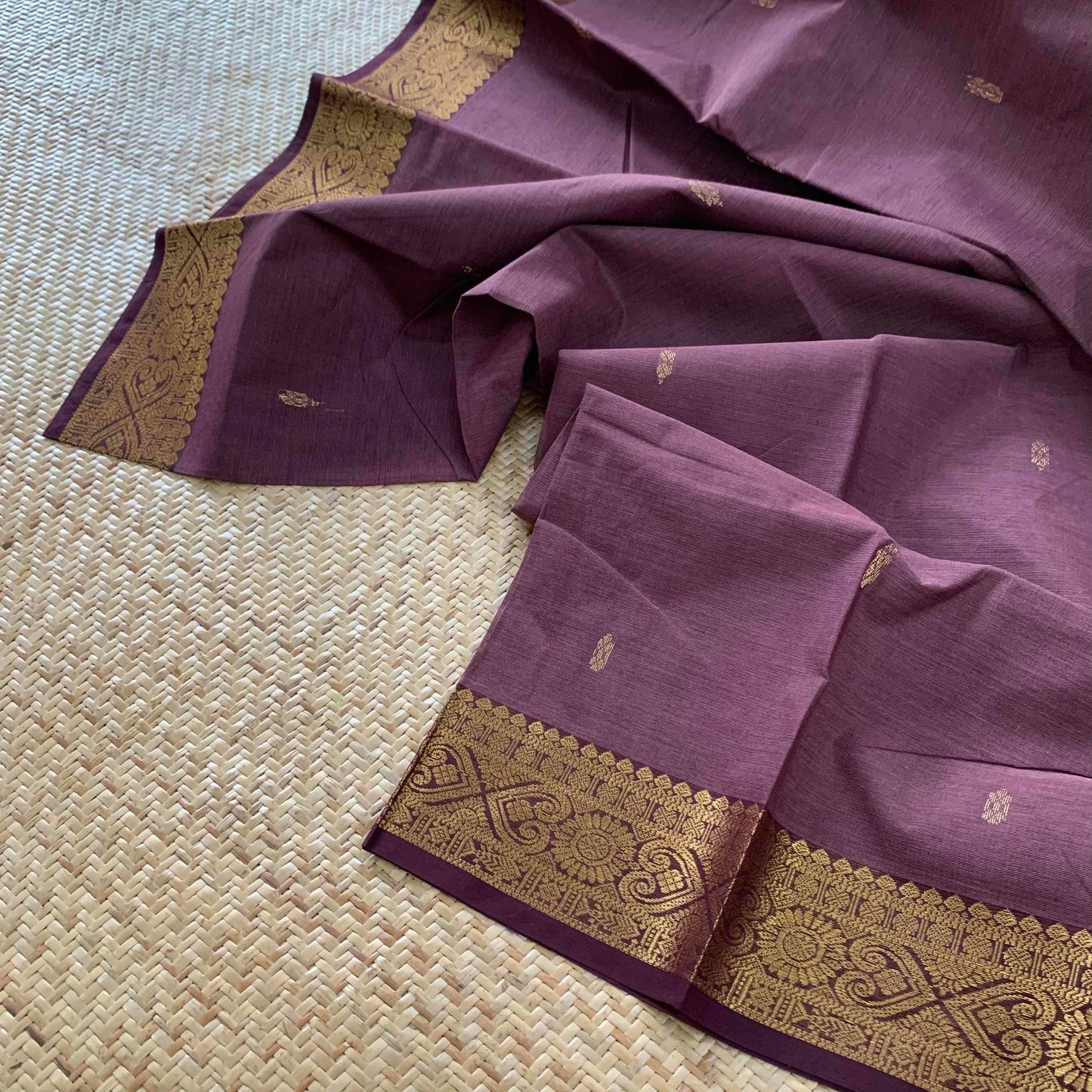 Chettinad Cotton Saree, Mauve Grey Saree With Zari Border