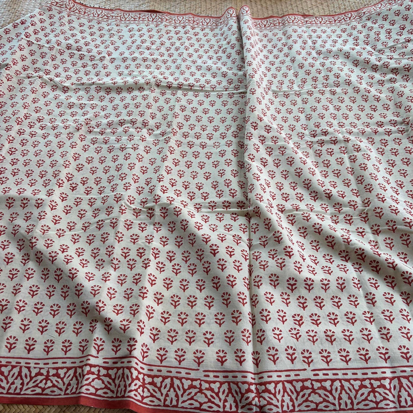 Mul Mul Cotton saree, Hand Block Printed, Cream