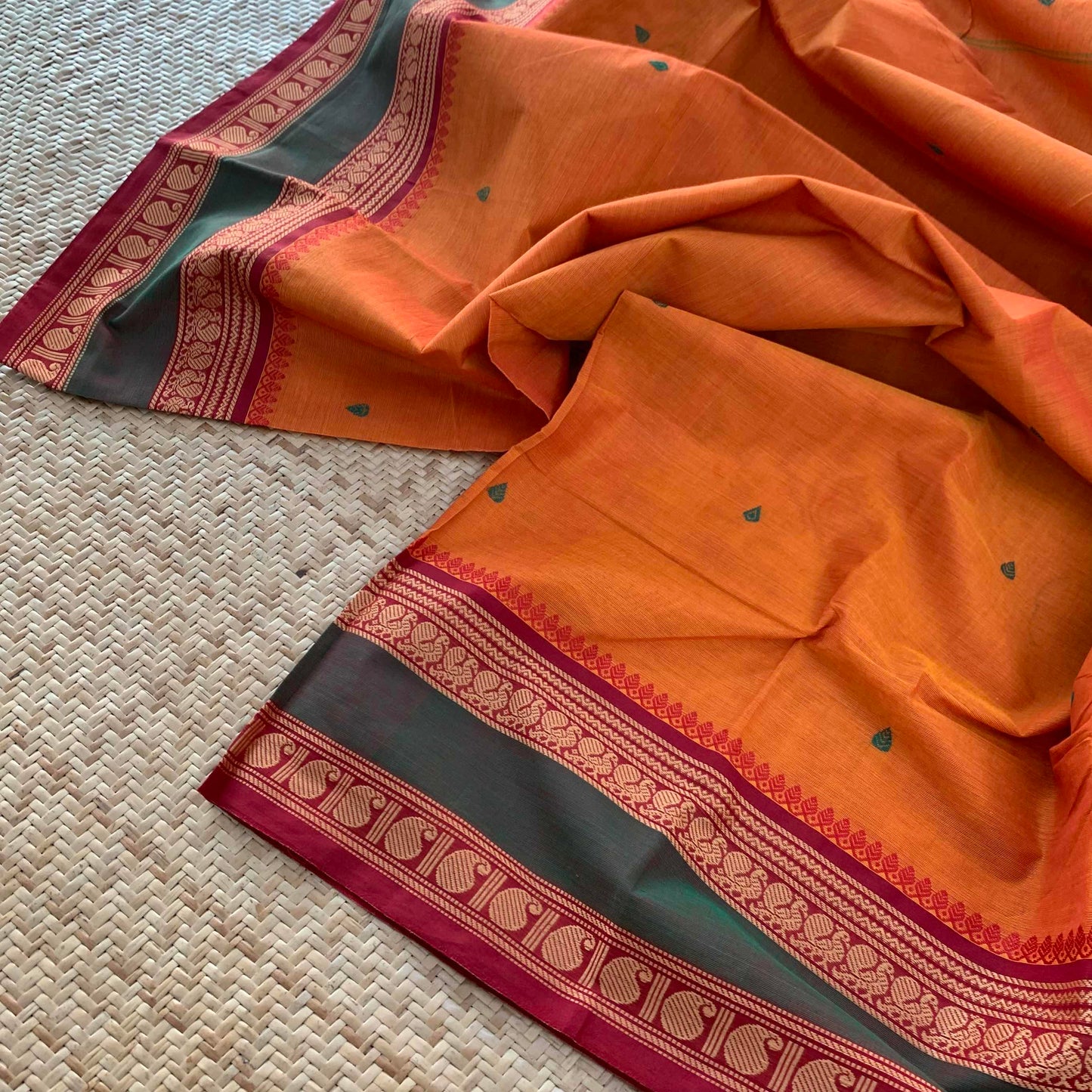 Orange Thread Border, Chettinad Cotton Saree