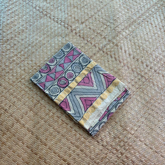 Grey Floral, Kalamkari Hand Painted on a Madurai Sungudi Cotton 1.20 METER FABRIC