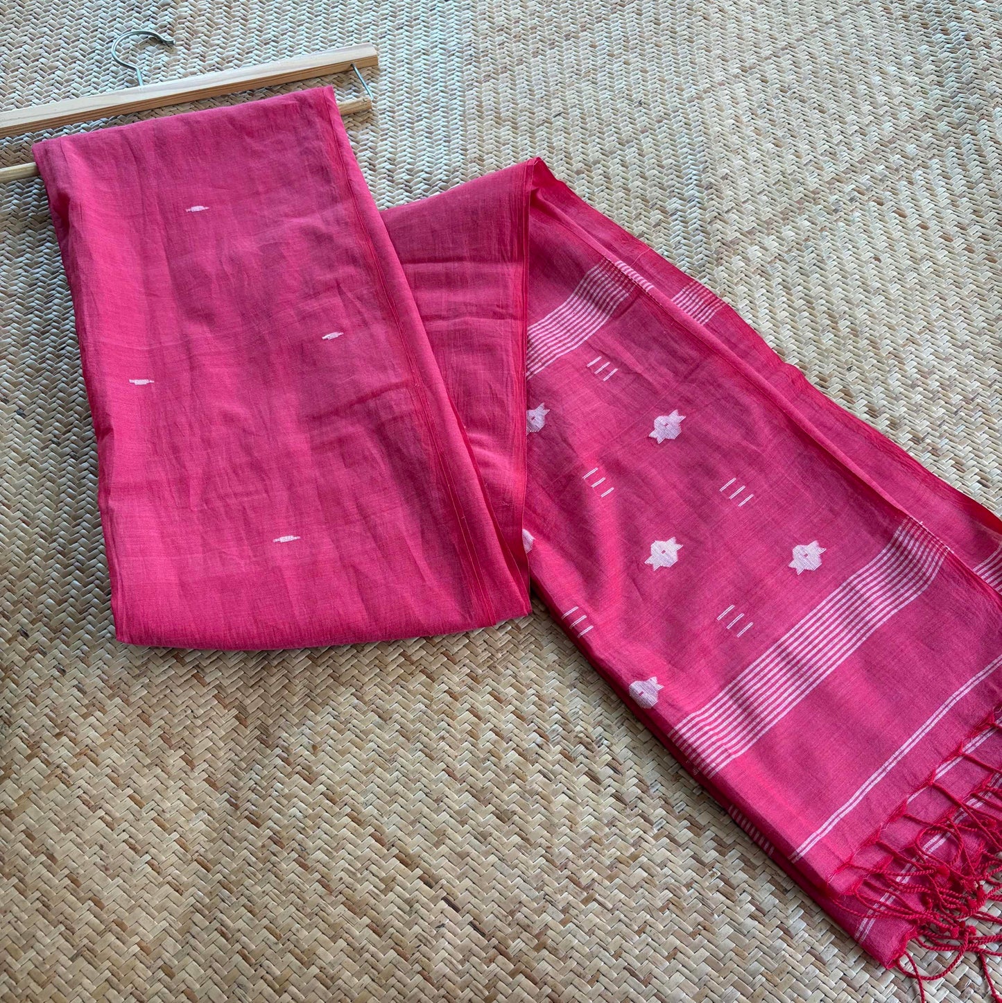 Salmon Pink, Jamdani Cotton Handloom Dupatta