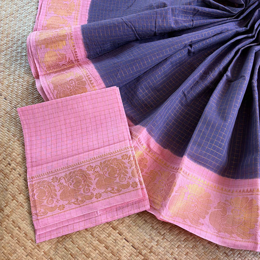 Grey Purple , Zari Kattam Sungudi