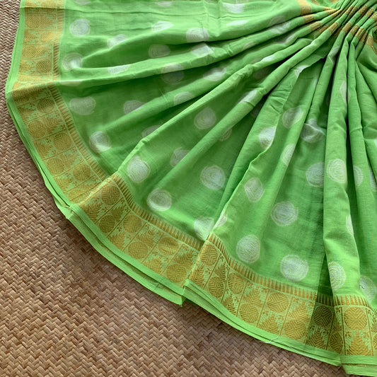 Lime Green, Hand Crafted Shibori Sungudi Cotton Saree