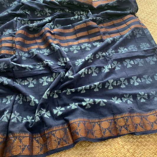 Navy, Hand Crafted Shibori Sungudi Cotton Saree