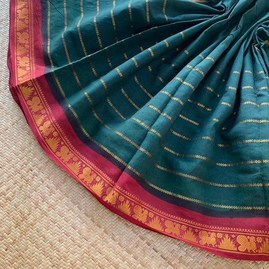 Bottle Green, Madurai Sungadi Saree With Butta