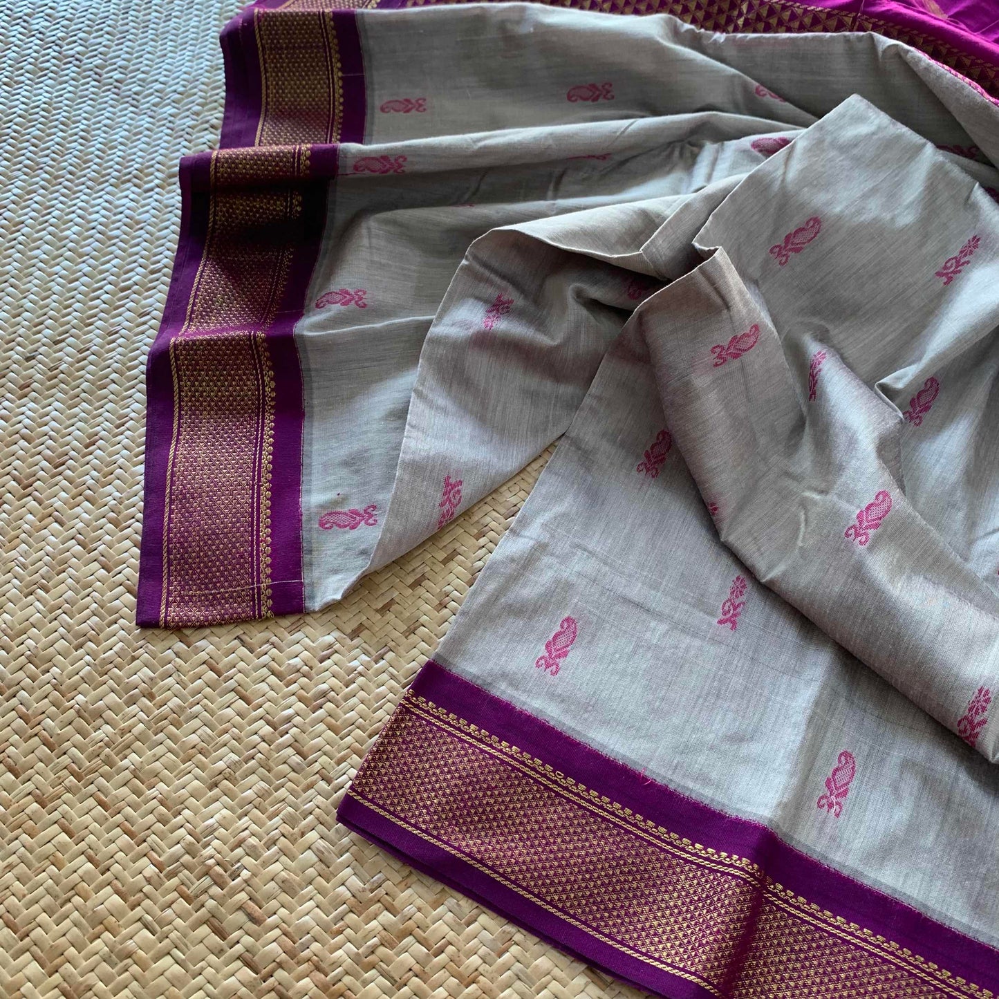 Steel Grey, Kalyani Silk Cotton.