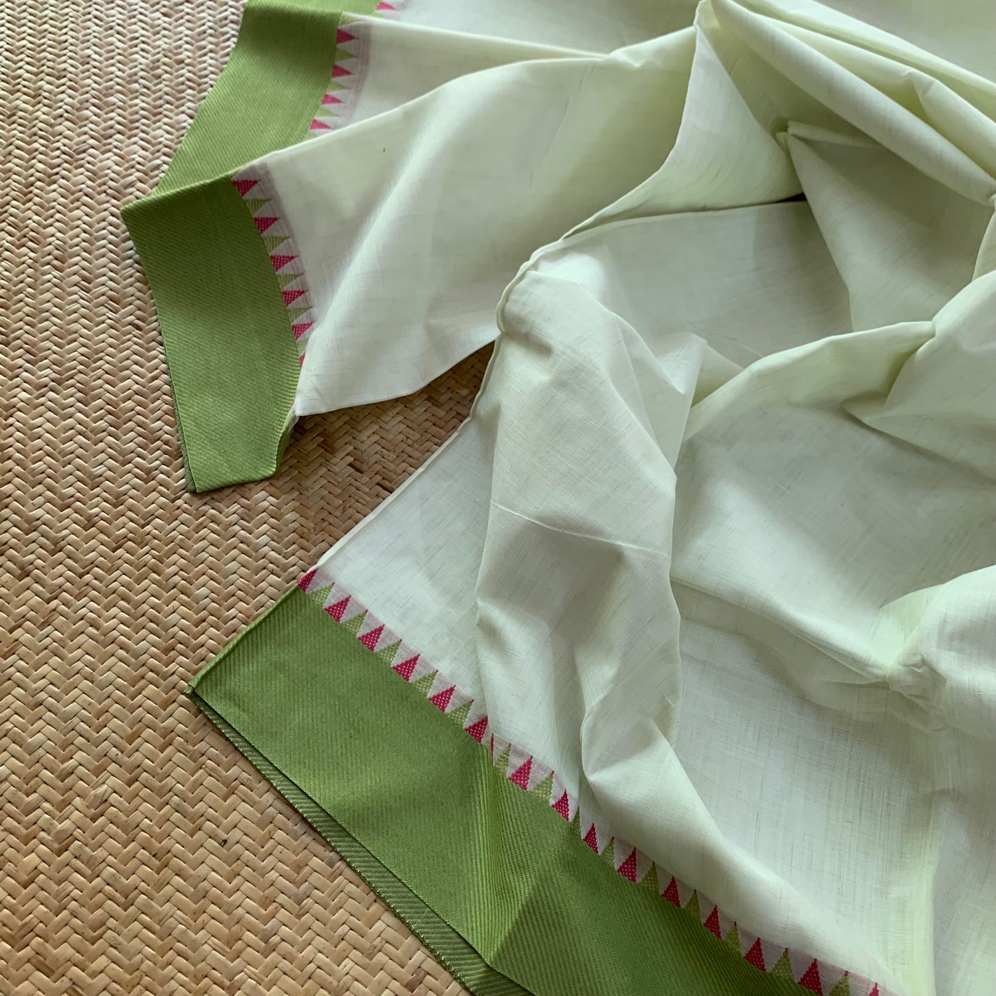 Chettinad Cotton Saree, Greenish- Cream Saree With Green Border