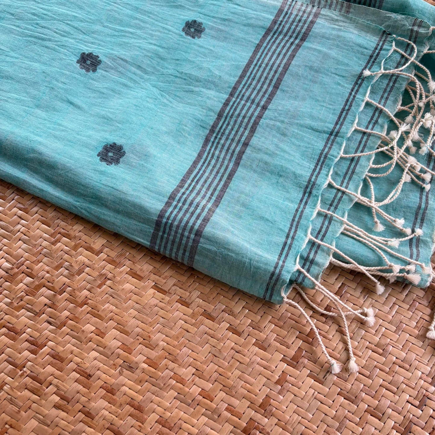 Cyan Blue, Jamdani Cotton Handloom, Dupatta