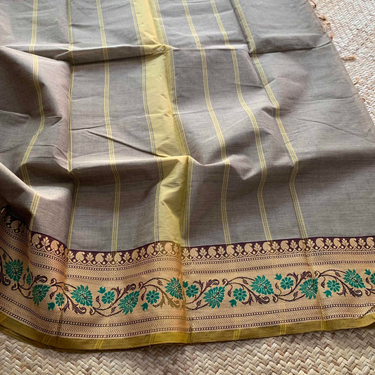 Grey Saree With Thread Border, Chettinadu Cotton Saree